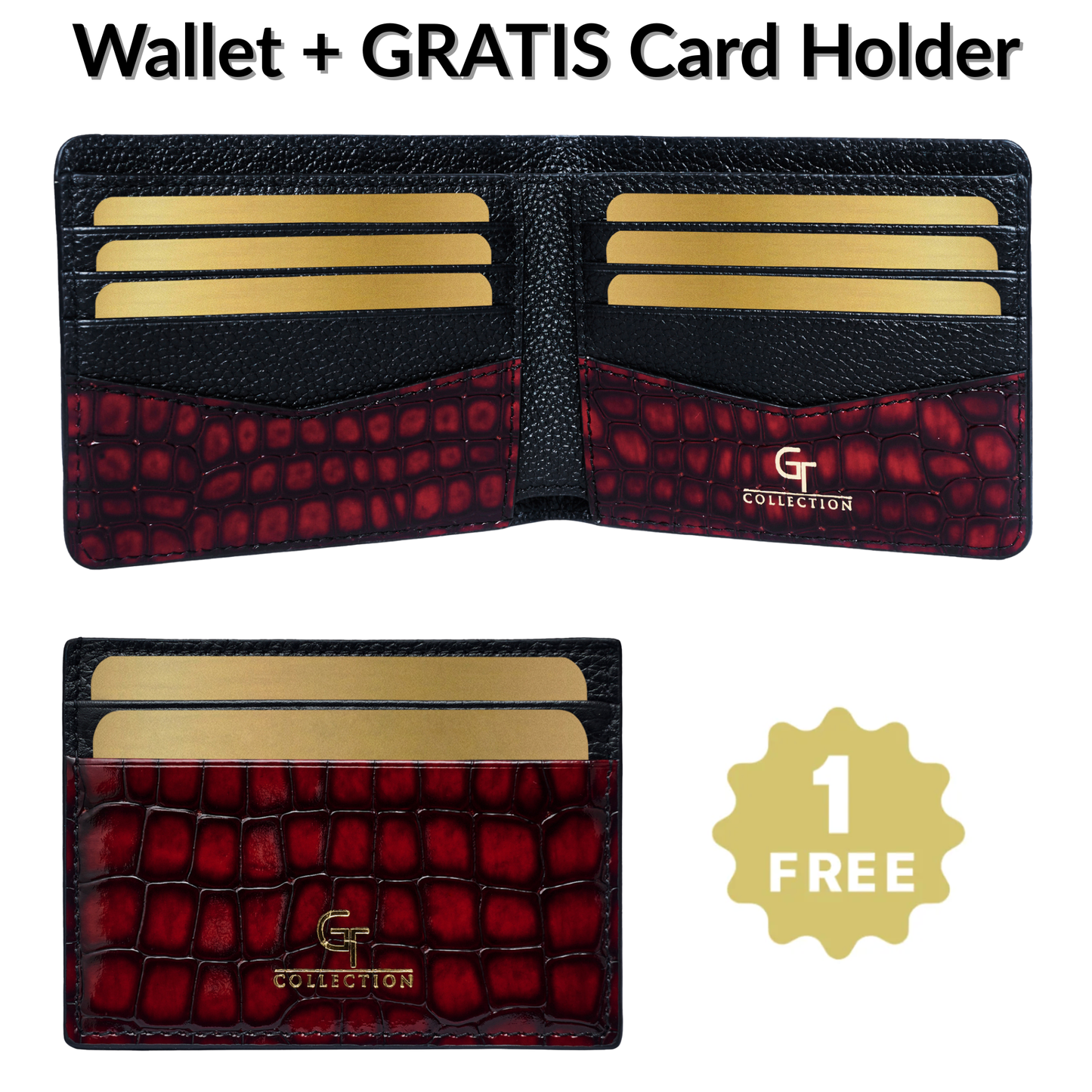 Men's Red Leather WALLET + Free Leather CARD HOLDER - Gift Set