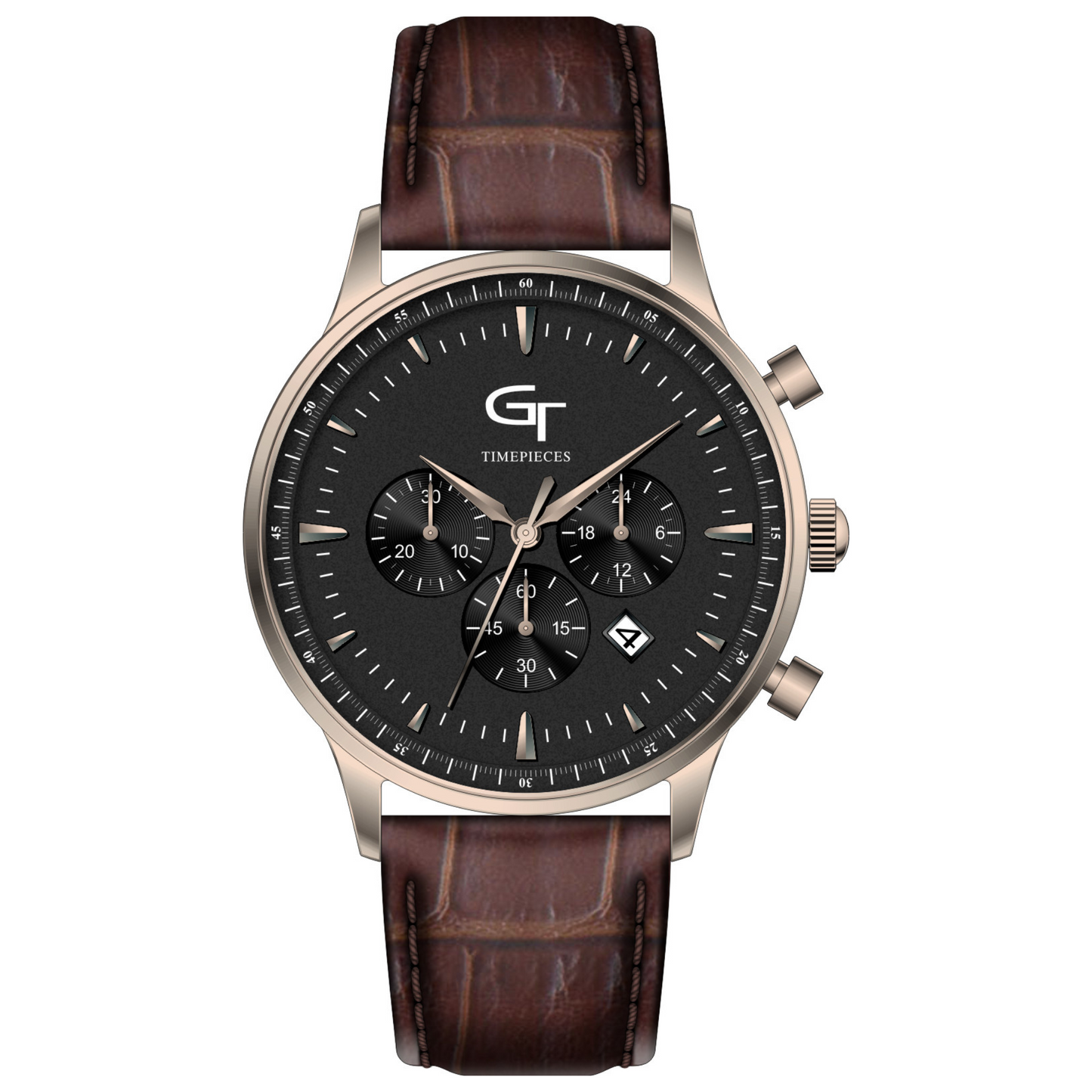 Men's Watch - Brown Leather Strap - Black Watch Face