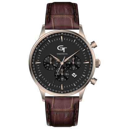 Men's Watch - Brown Leather Strap - Black Watch Face