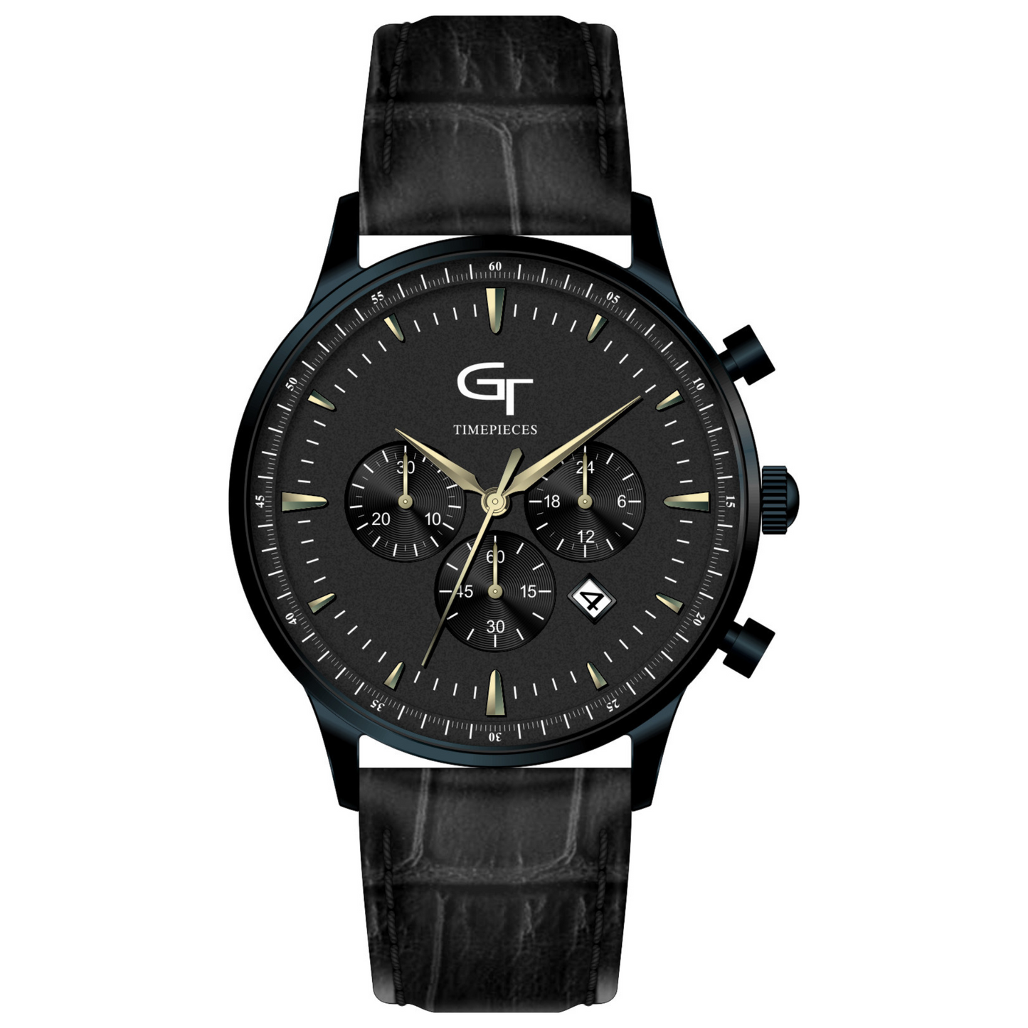 Men's Watch - Black Leather Strap - Black Watch Face