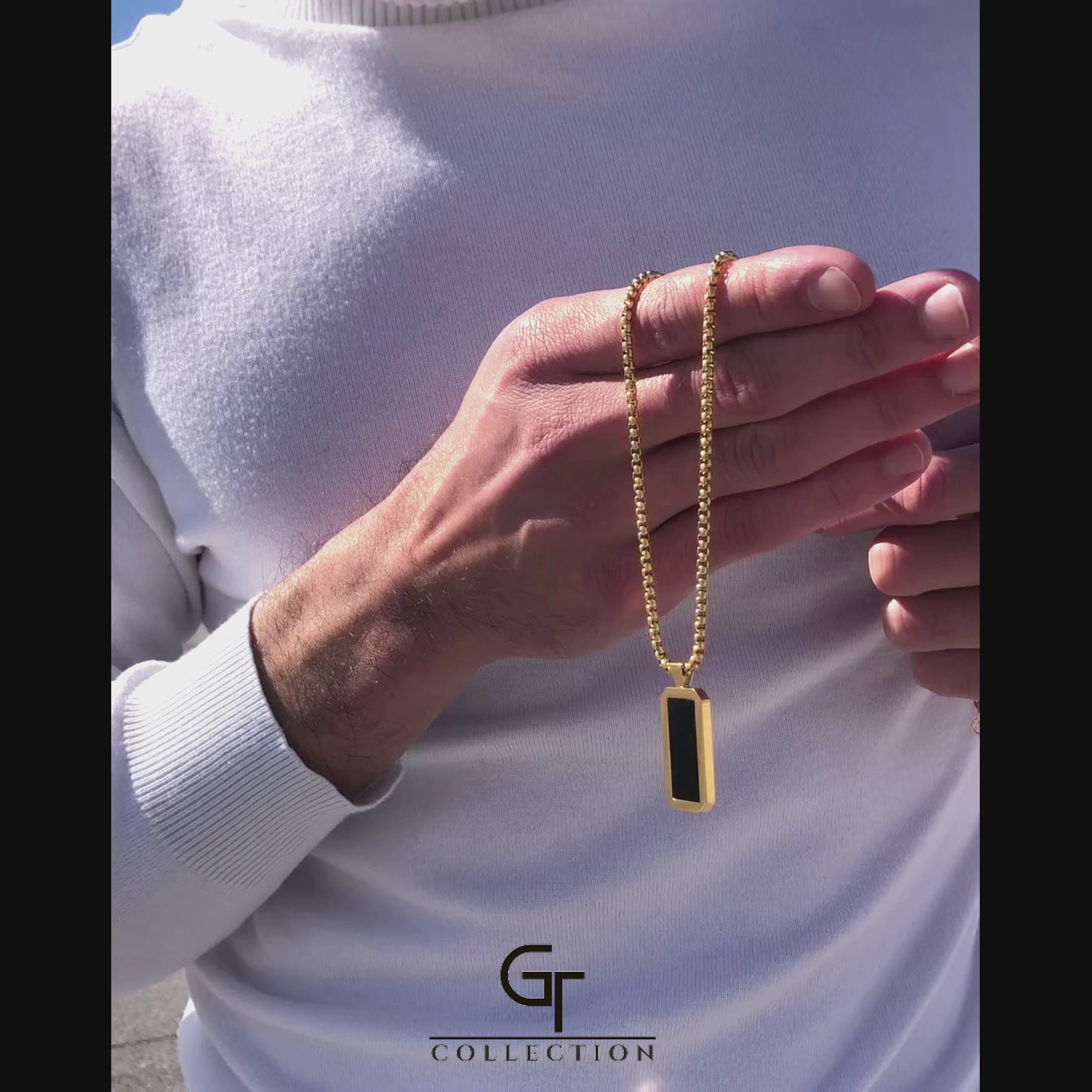 Golden Necklace with Rectangle Onyx Pendant – GT collection