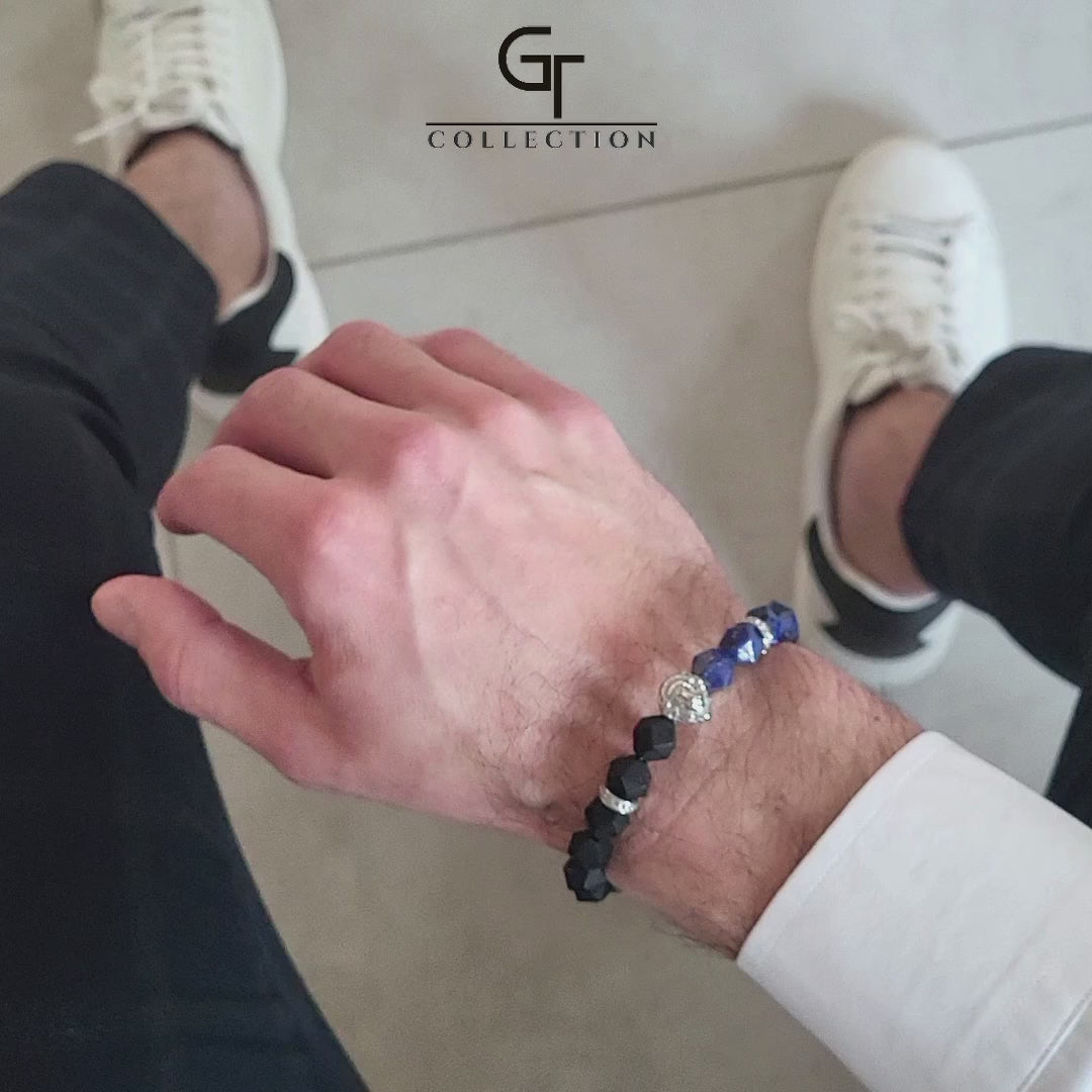 Men's LAPIS, ONYX Bracelet with Silver LION Head – GT collection