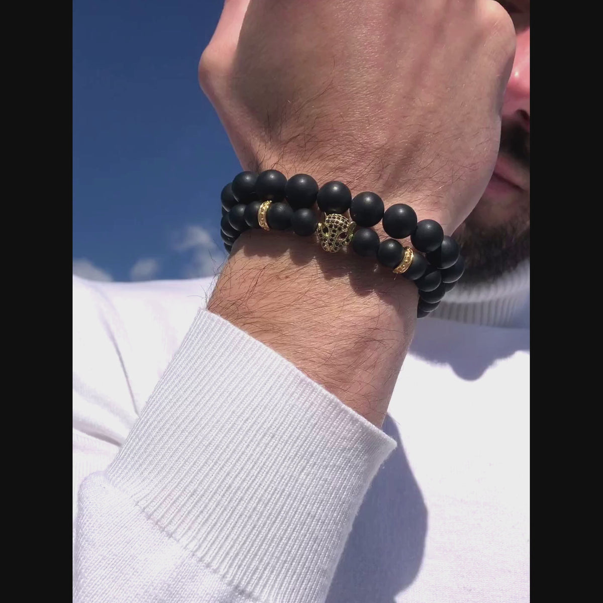 Black Onyx Leopard Bracelet – Gold