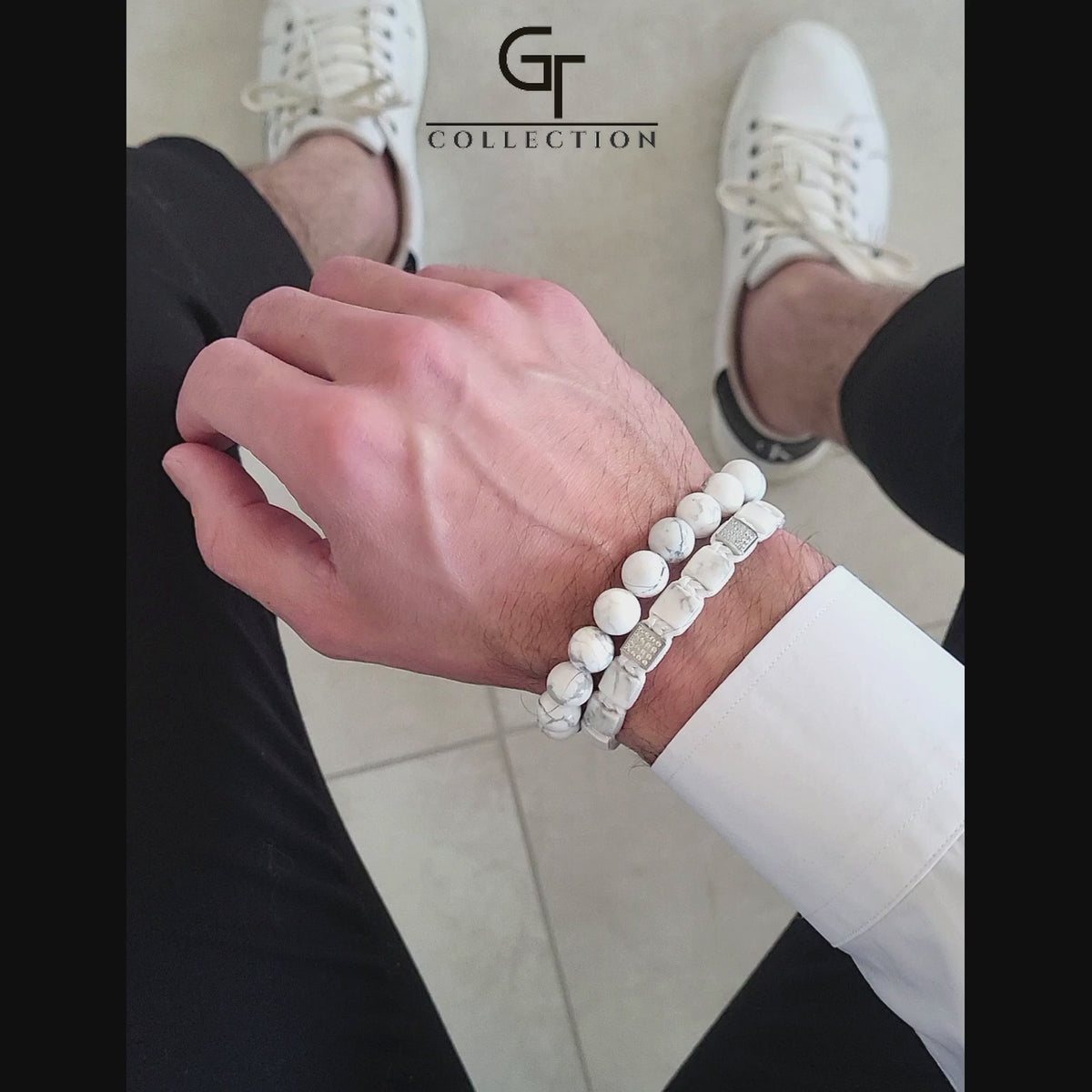 White Howlite Flat Bead Bracelet