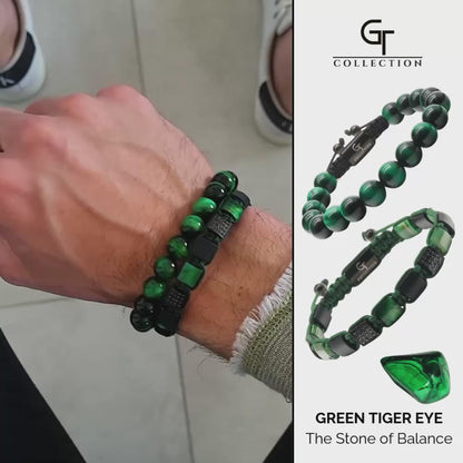 Conjunto de 2 piezas: pulseras de ojo de tigre verde - El conjunto Balance