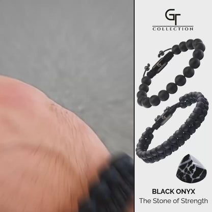 2 PIECE SET - BLACK ONYX Bracelets - The Strength Set
