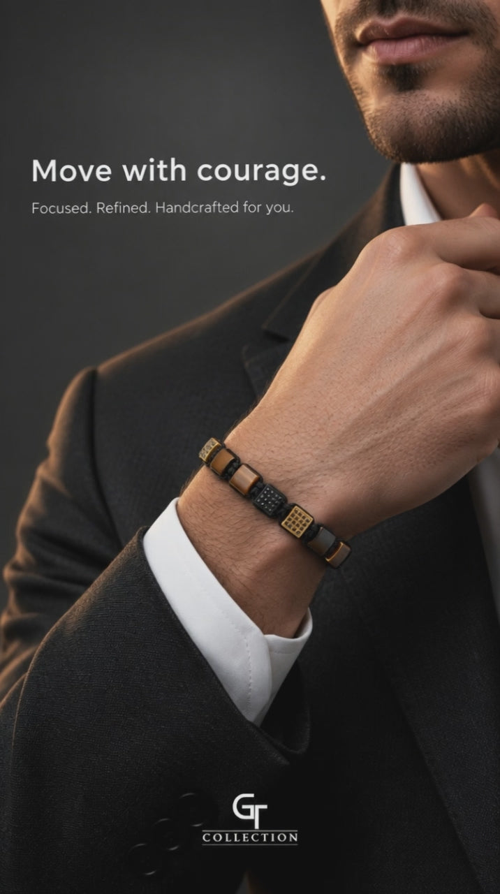Tiger Eye & Black Onyx Flat Bead Bracelet