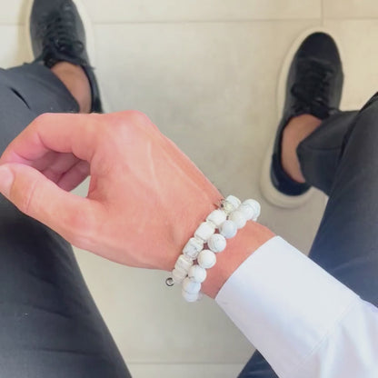 American Eagle Bracelet Stack | Men's White Howlite Bracelet Set with Silver Eagle