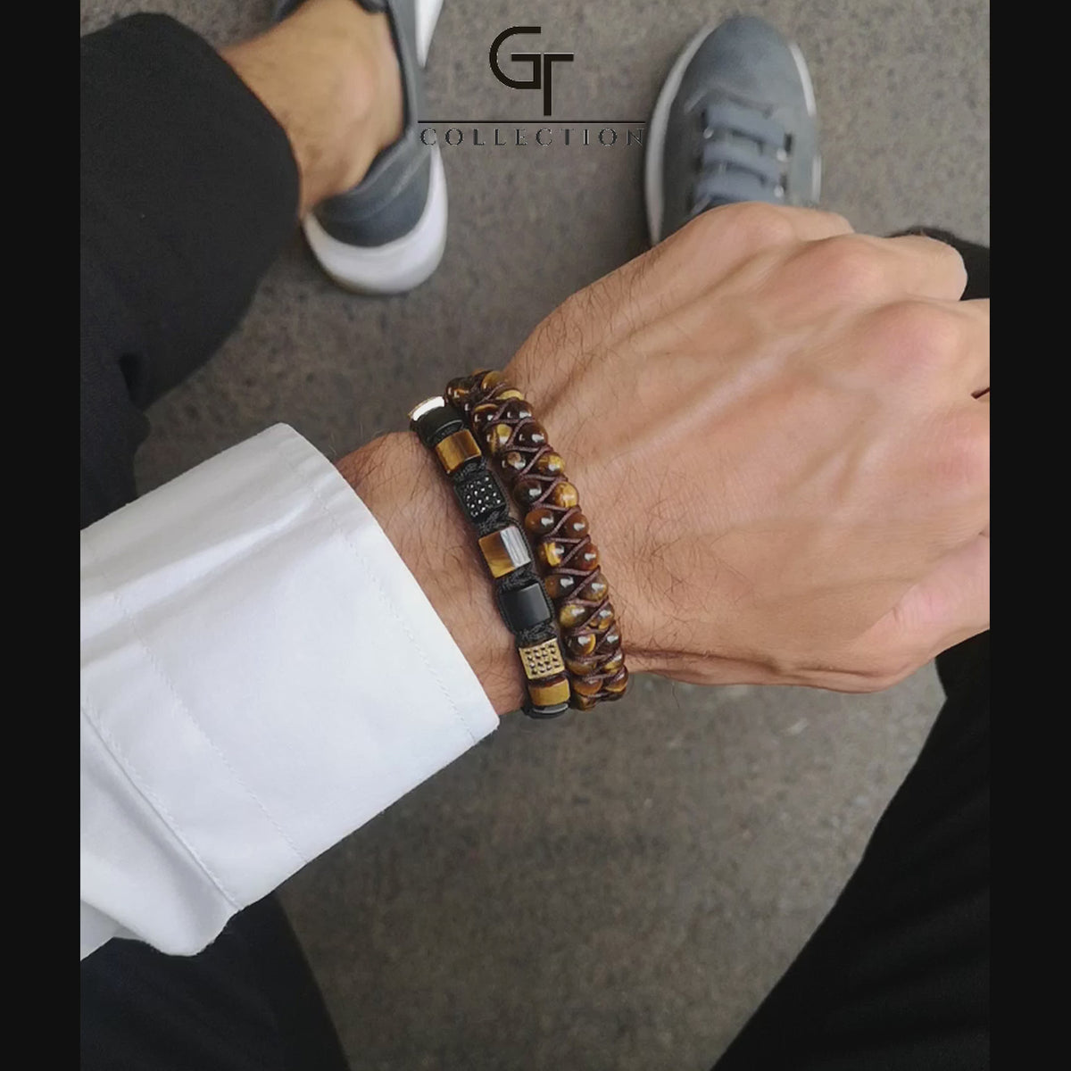 TIGERAUGE Doppelperlenarmband für Herren