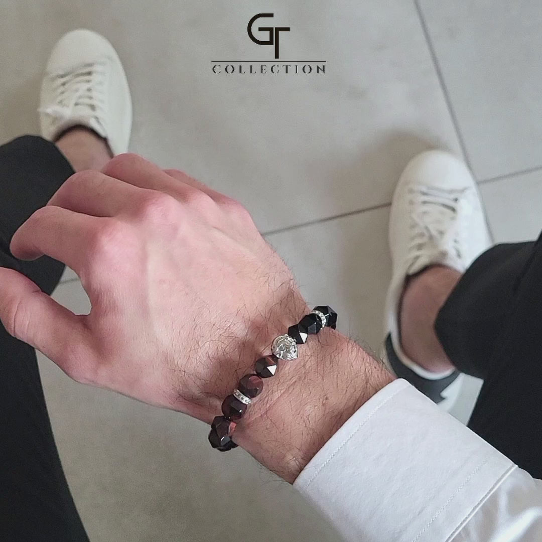Red Tiger Eye & Black Onyx Lion Bracelet