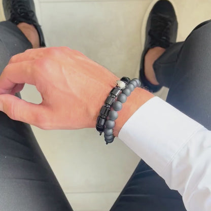 American Eagle Bracelet Stack | Men's Black Onyx Bracelet Set with Silver Eagle