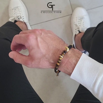 Pulsera de ÁGUILA AMERICANA para hombre con OJO DE TIGRE y piedra ÓNIX