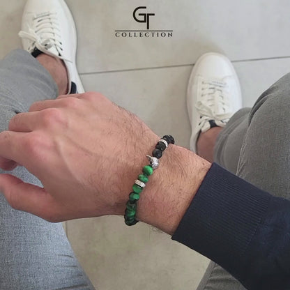 Bracciale AMERICAN EAGLE da uomo con pietra OCCHIO DI TIGRE VERDE, ONICE