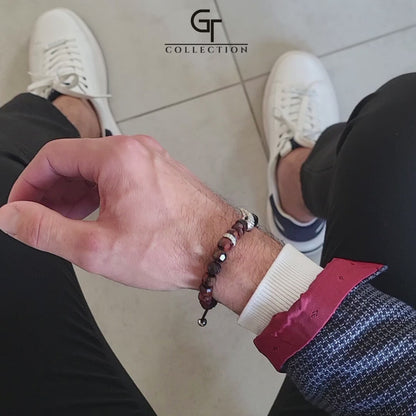 Pulsera de ÁGUILA AMERICANA para hombre con OJO DE TIGRE ROJO, piedra ÓNIX