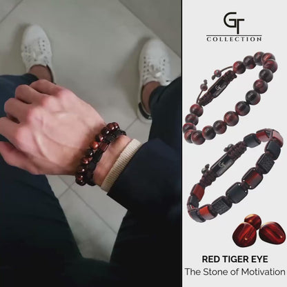 CONJUNTO DE 2 PIEZAS - Pulseras OJO DE TIGRE ROJO - El Conjunto Motivacional