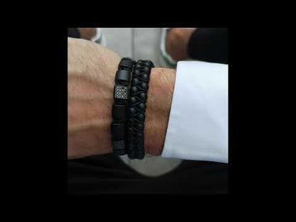 Herren-Armband aus mattem Onyx mit flachen Perlen – Einheitsgröße