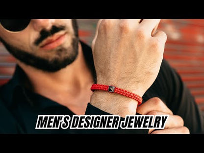 Pulsera Hombre Roja - Pirámide Negra con Diamante Zircón