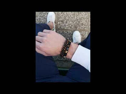 Bracelet à perles plates OEIL DE TIGRE pour hommes, ONYX MAT - Taille unique