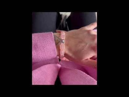 Bracelet femme QUARTZ ROSE perles plates avec diamant pyramide
