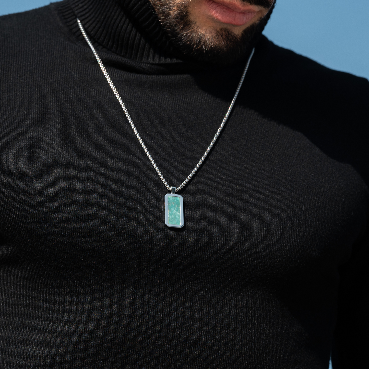 Silver Necklace with Rectangle Amazonite Pendant