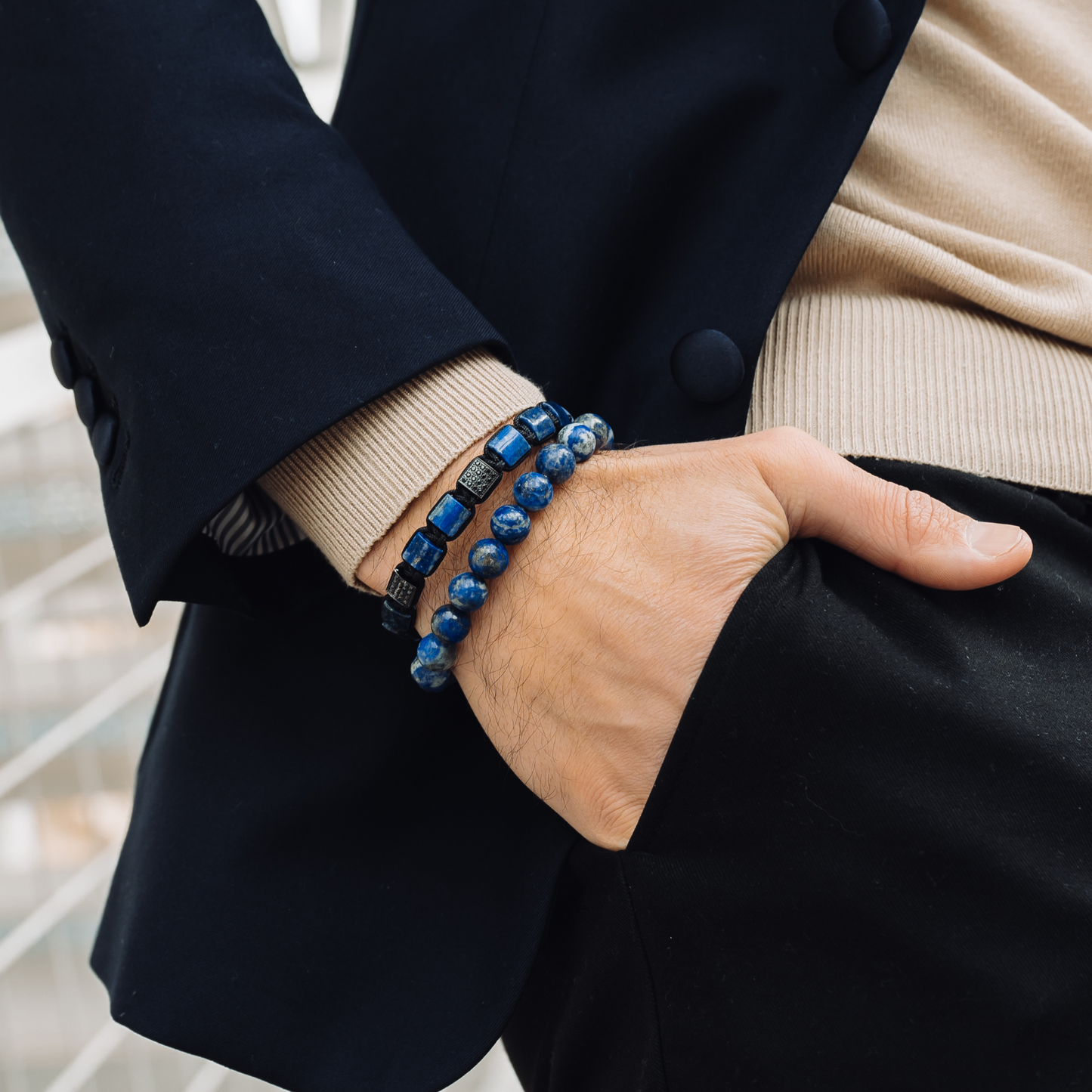 Men's LAPIS LAZULI Beaded Bracelet - One Size Fits All