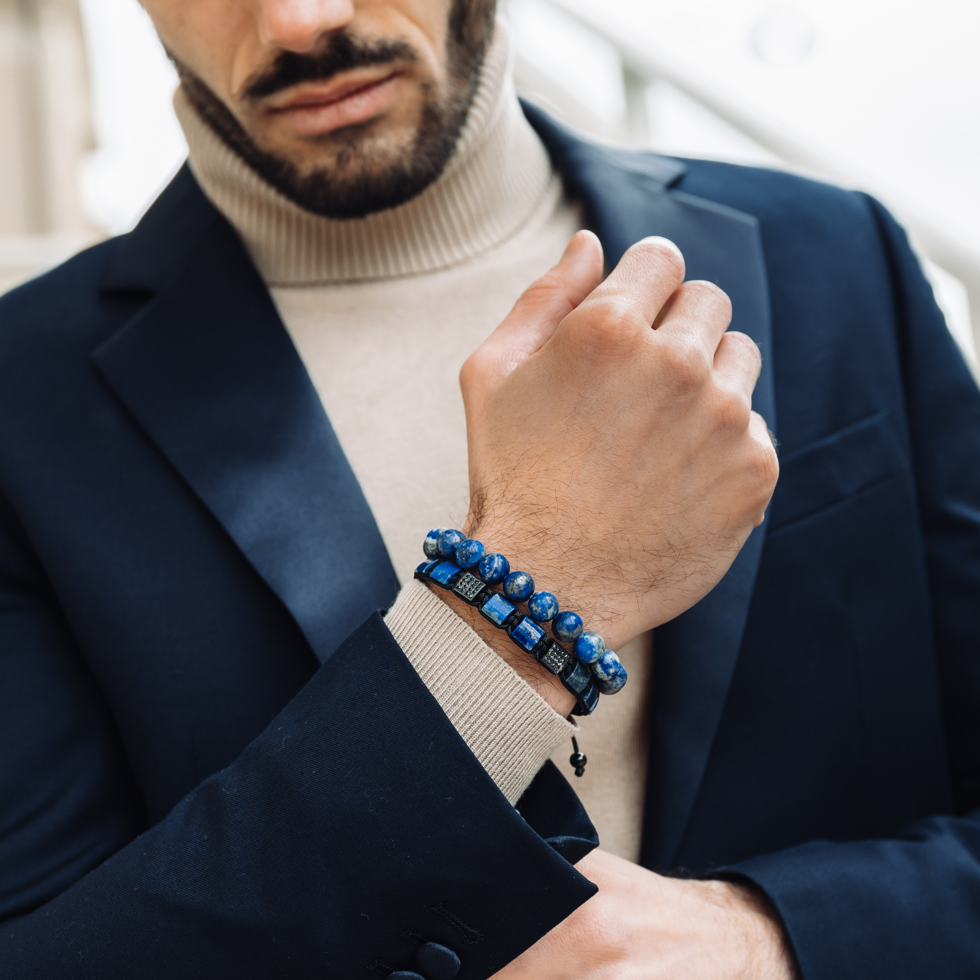 Men's Matte Black Beaded Bracelet with Caribbean Blue Stations ⋆ Behold  Jewelry & Designs - West Hartford, CT