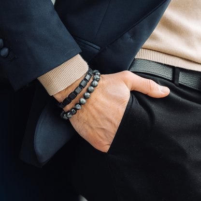 Bracelet à perles plates MATTE ONYX pour hommes - Taille unique