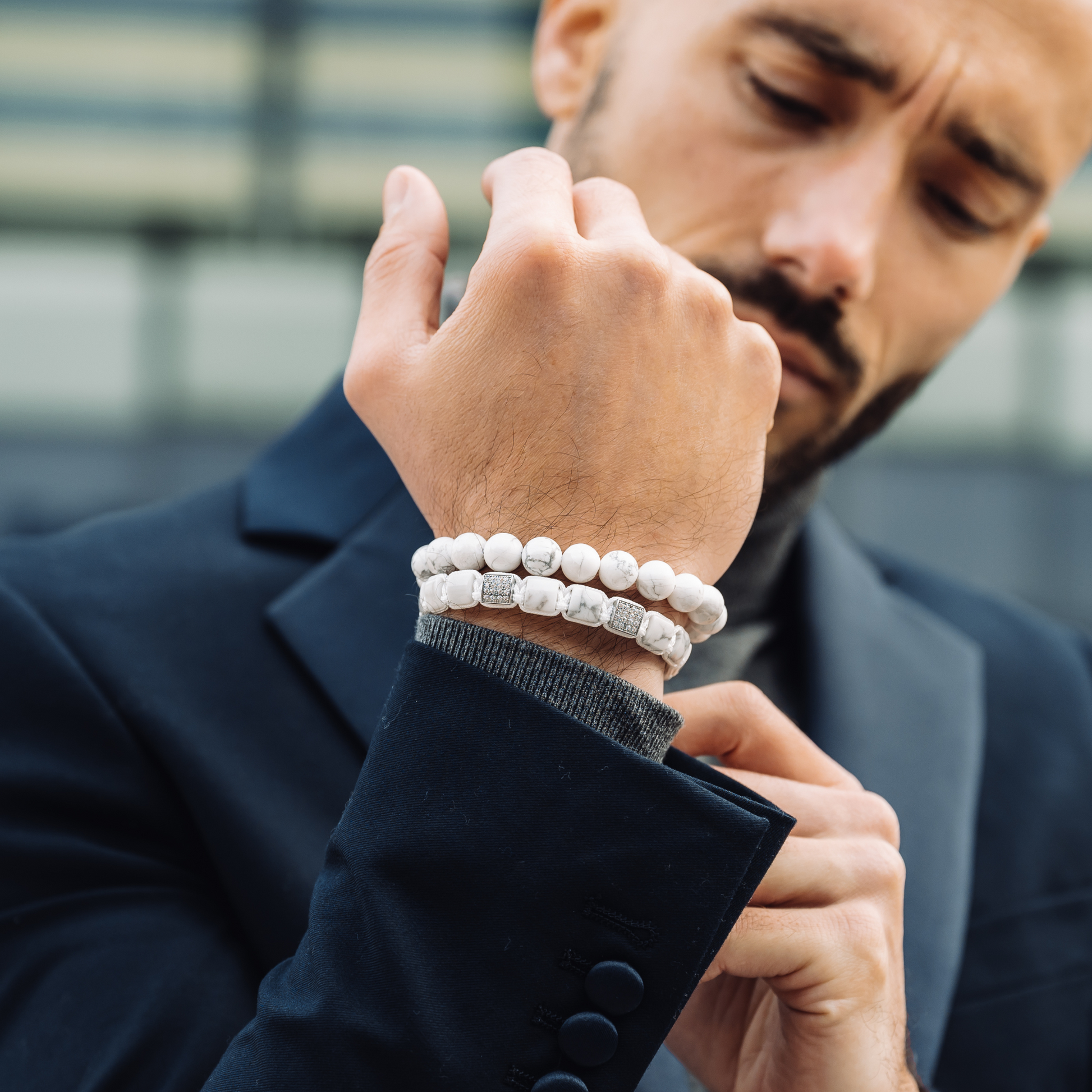 Bracelet de perles Agate mate et Howlite , Sur mesure pour Homme ou Bracelet de perles Agate mate et Howlite , Sur mesure pour Homme ou