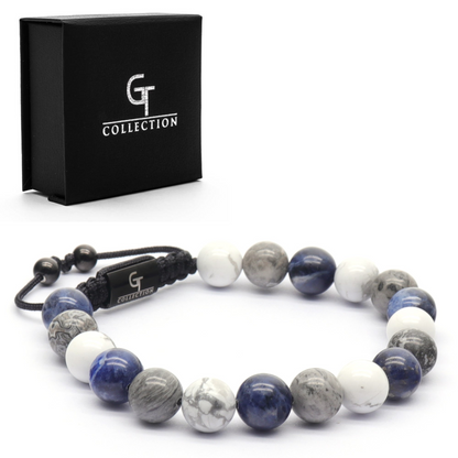 ENSEMBLE 2 PIÈCES - Bracelet à perles simples SODALITE et bracelet à perles plates pour hommes