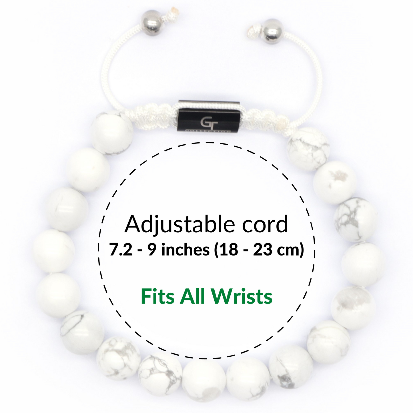 2 PIECE SET - Men's WHITE HOWLITE Single Bead Bracelet And Silver LEOPARD Head Bracelet