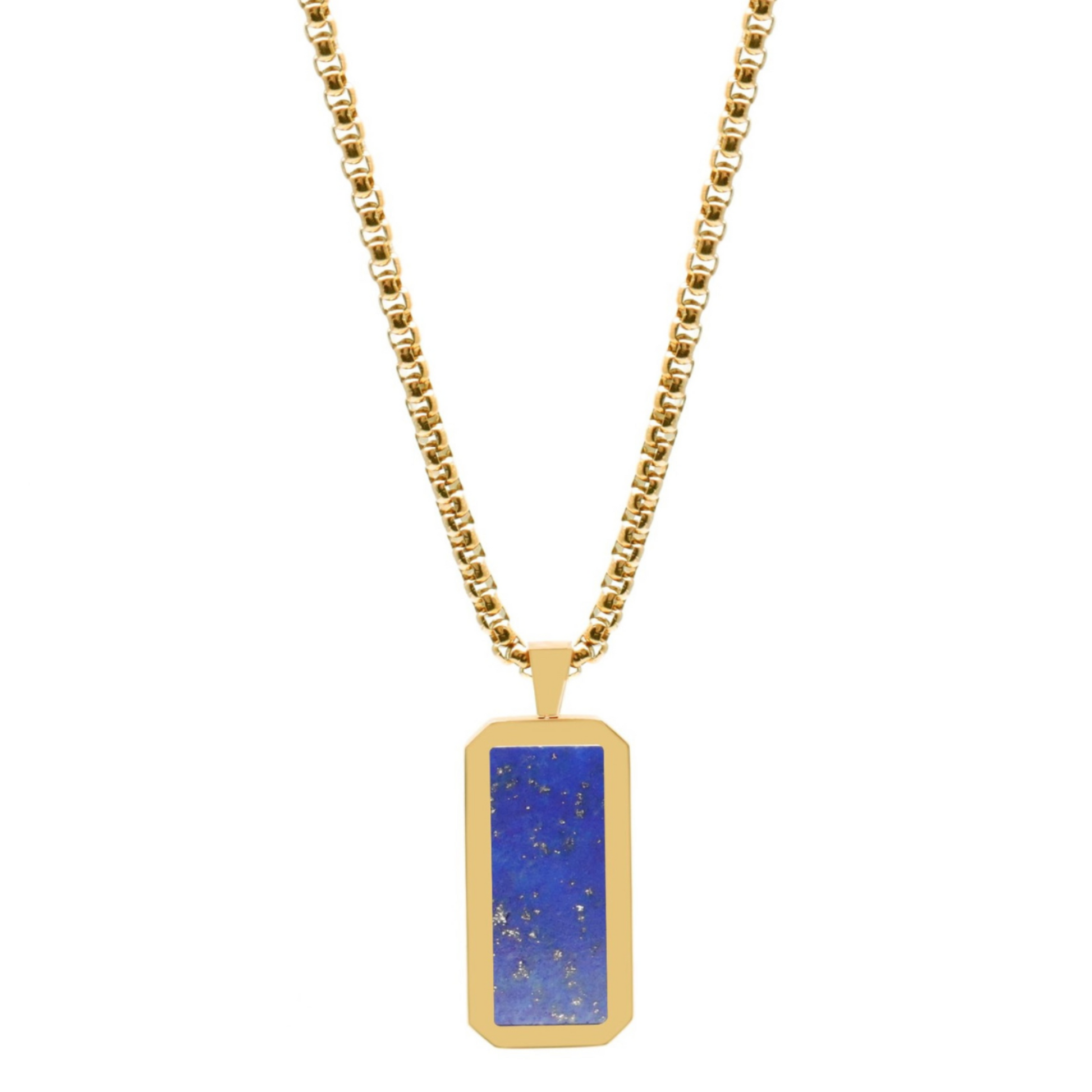 Golden Necklace with Rectangle Lapis Lazuli Pendant GT collection