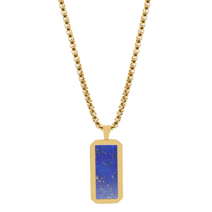 Golden Necklace with Rectangle Lapis Lazuli Pendant