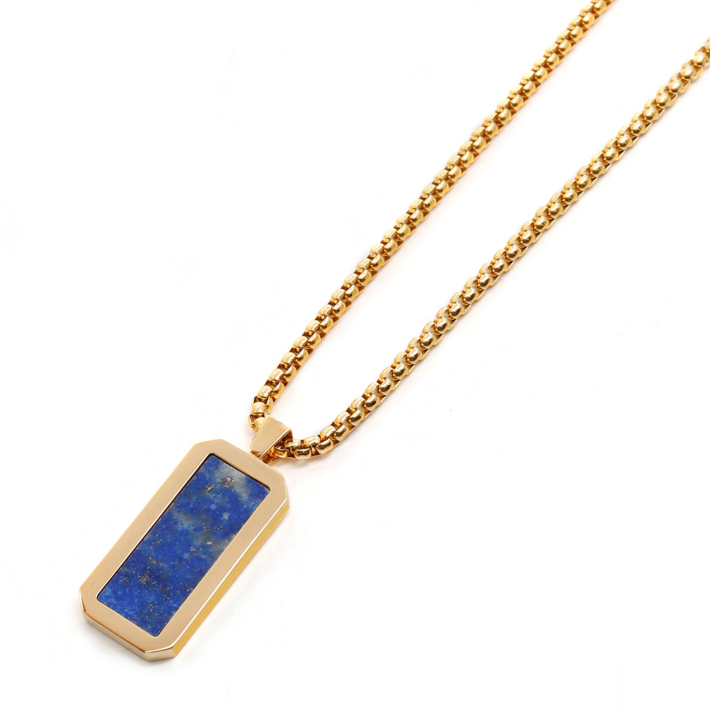 Collier doré avec pendentif rectangle Lapis Lazuli