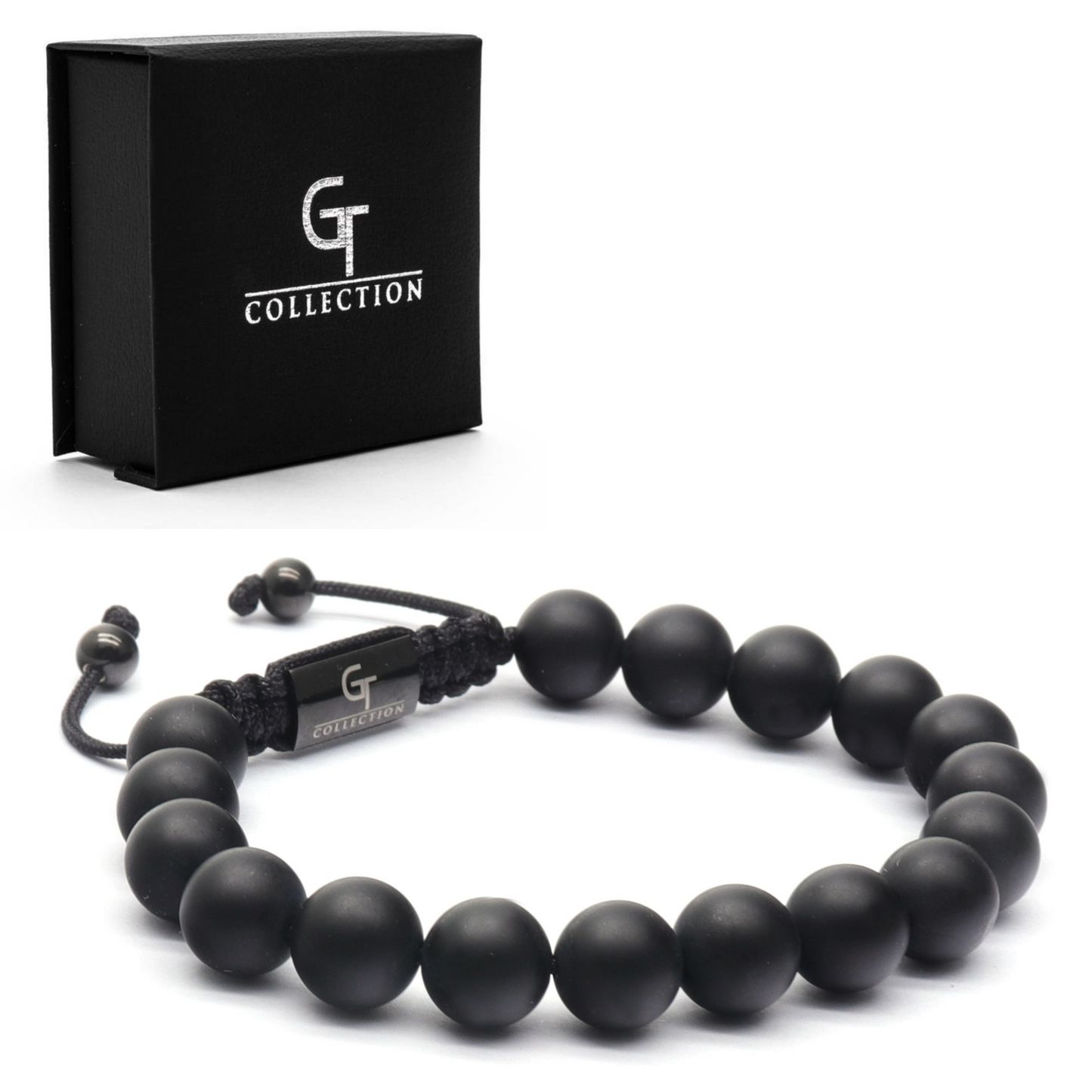 2-teiliges Set – Herren-Armband aus schwarzem Onyx mit Einzelperlen und Flachperlen-Armband