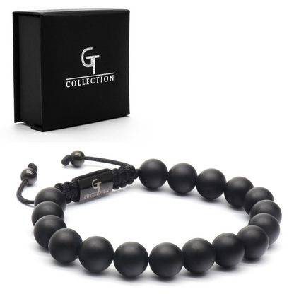 2-teiliges Set – Herren-Armband aus schwarzem Onyx mit Einzelperlen und Doppelperlen-Armband