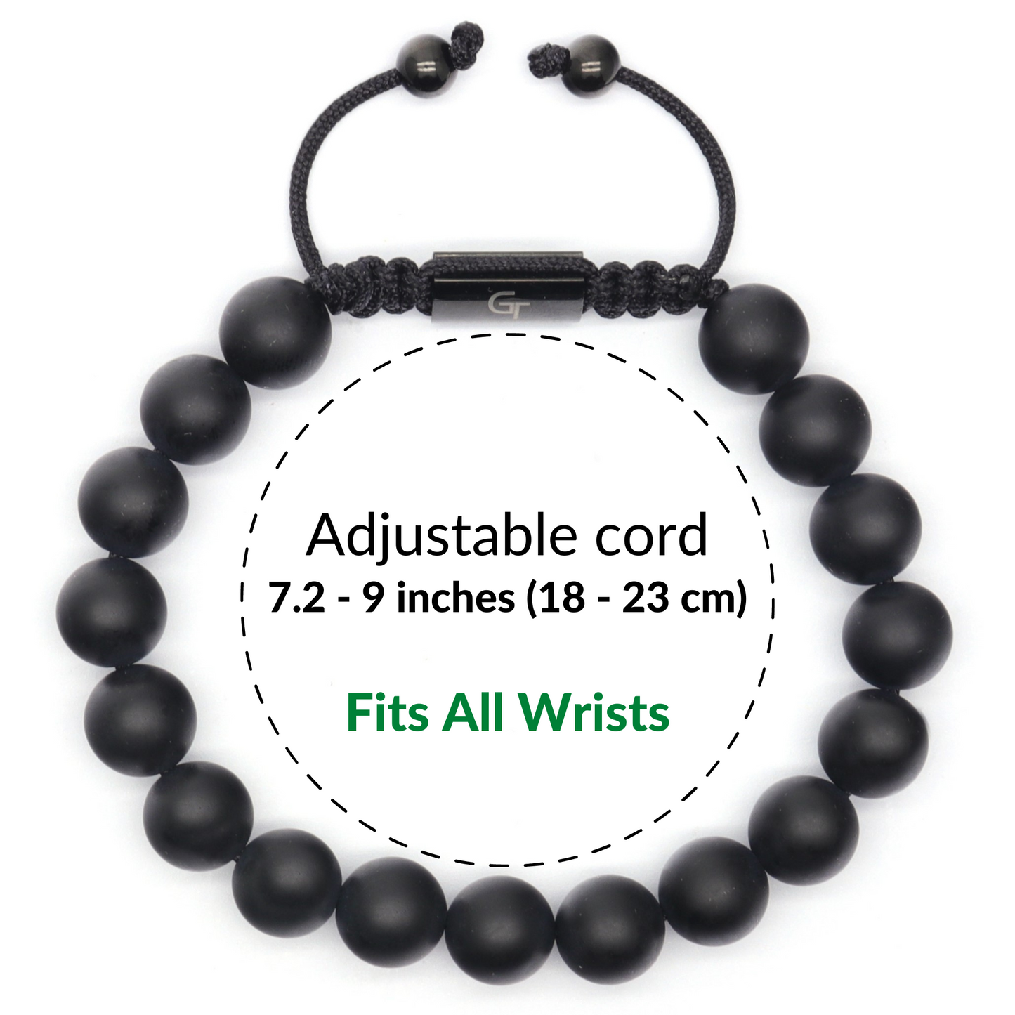 ENSEMBLE 2 PIÈCES - Bracelet à perles simples et bracelet à perles plates NOIR ONYX pour hommes