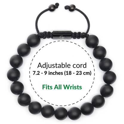 2 PIECE SET - Men's BLACK ONYX Single Bead Bracelet And Flatbead Bracelet