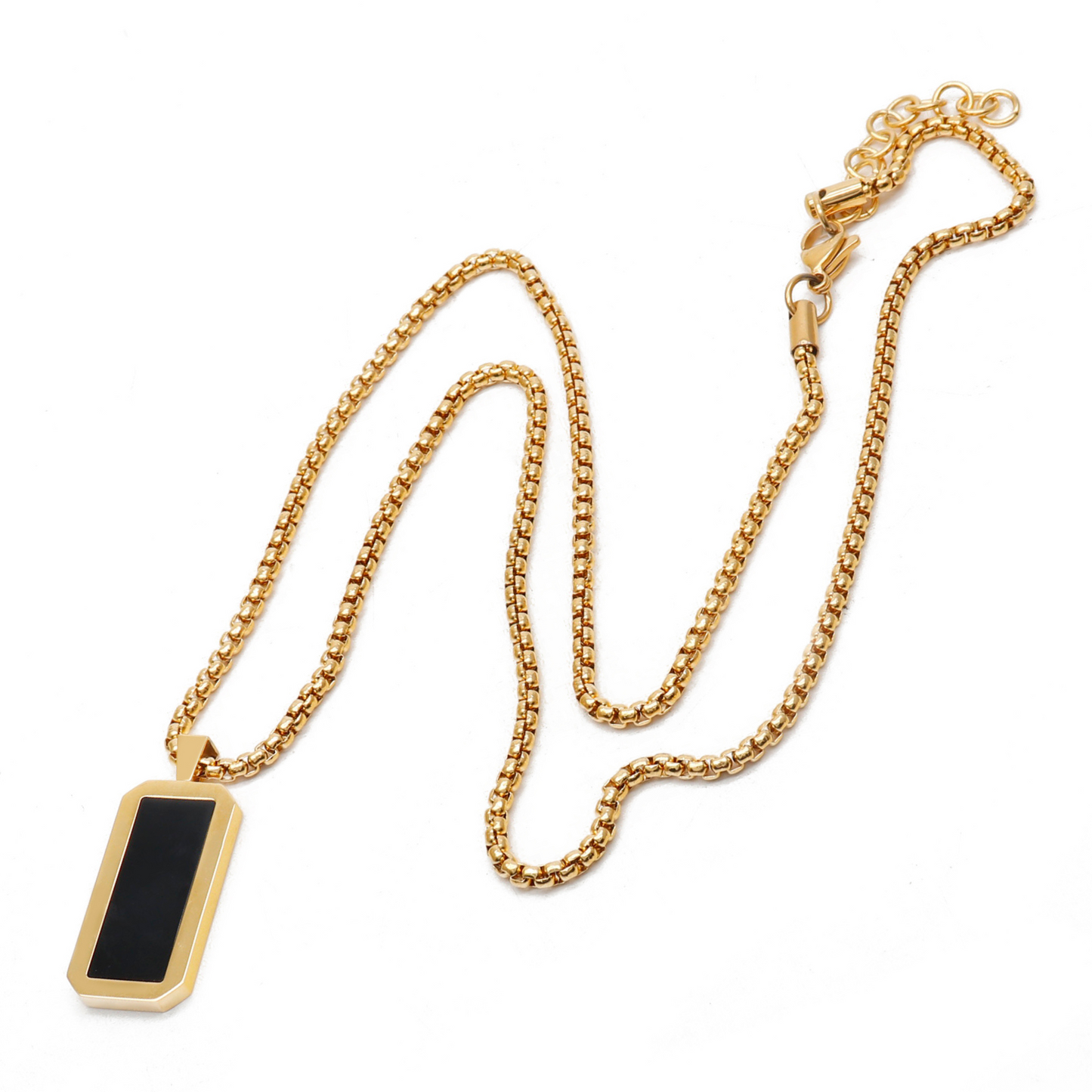 Golden Necklace with Rectangle Onyx Pendant