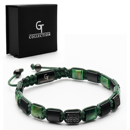 2 PIECE SET - Men's GREEN TIGER EYE Single Bead Bracelet And Flatbead Bracelet