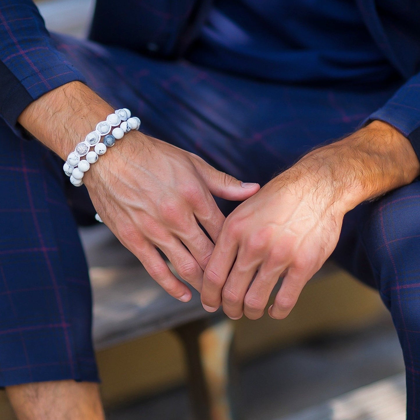 Men's HOWLITE Beaded Bracelet - White Gemstones - GT collection