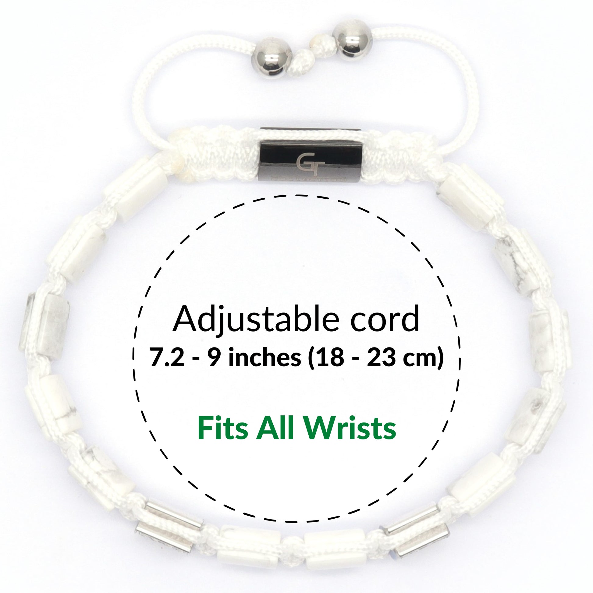 Bracelet - HOWLITE Flatbead Bracelet For Men - White Stones & White Gold CZ Bead