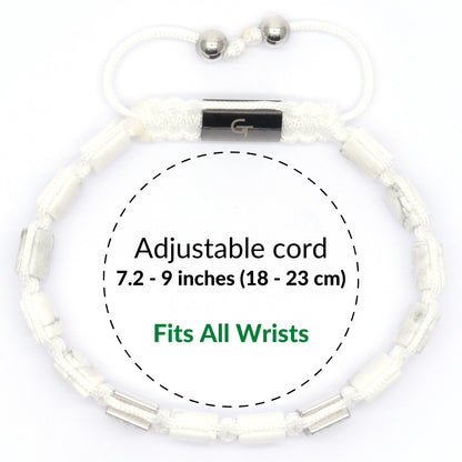 Bracelet - HOWLITE Flatbead Bracelet For Men - White Stones & White Gold CZ Bead