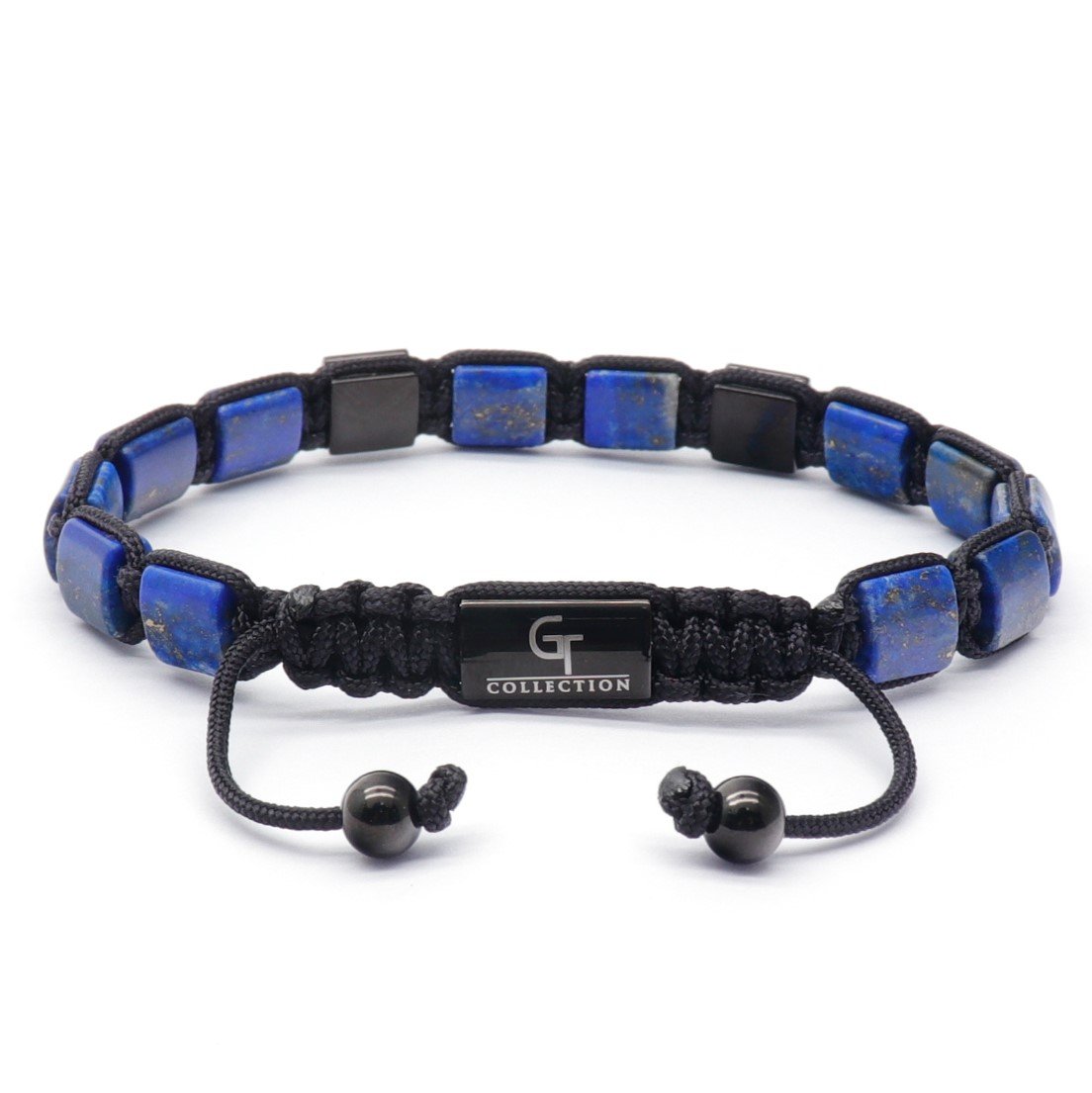 Bracelet - LAPIS LAZULI Flatbead Bracelet - Blue Gemstones & Black CZ Bead