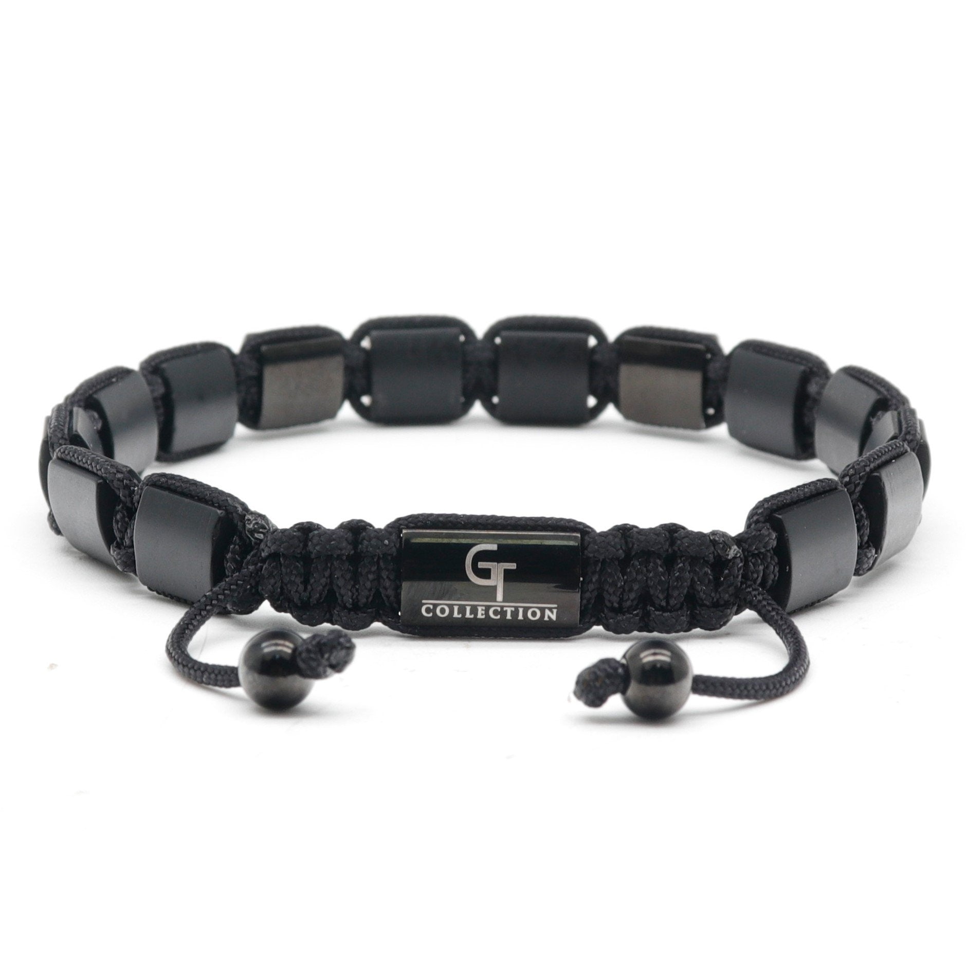 Bracelet - MATTE ONYX Flatbead Bracelet - Black Gemstones & Black CZ Bead