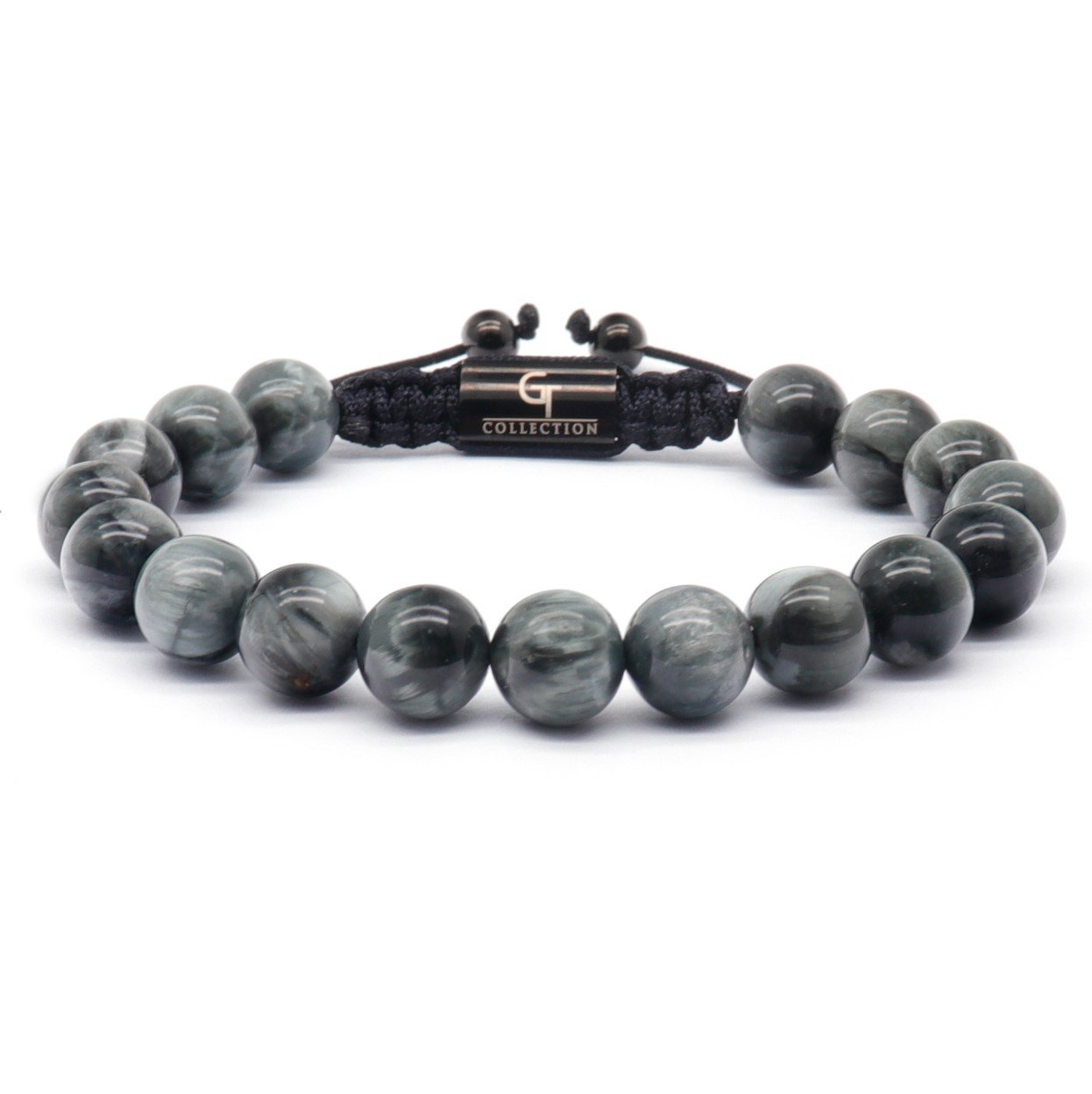 Grey Agate Bracelet - 8mm | Amber & Obsidian Crystals