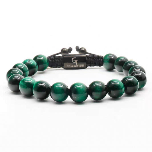 Bracelet - Men's GREEN TIGER EYE Beaded Bracelet - Green Stones