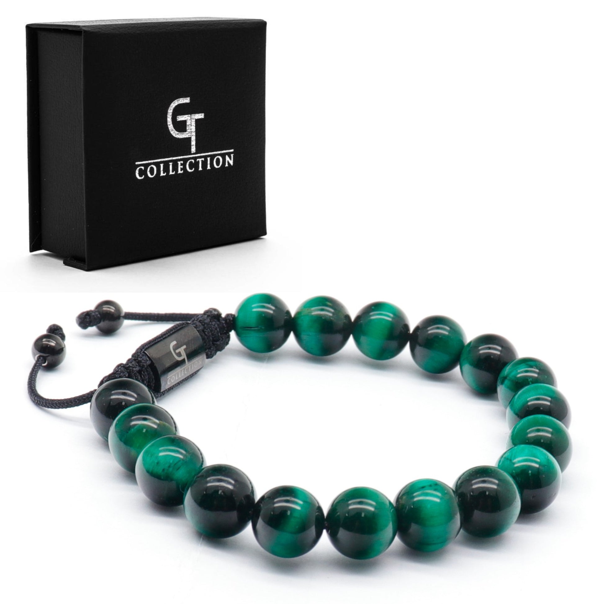 Bracelet - Men's GREEN TIGER EYE Beaded Bracelet - Green Stones