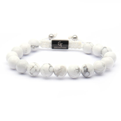 Bracelet - Men's HOWLITE Beaded Bracelet - White Gemstones