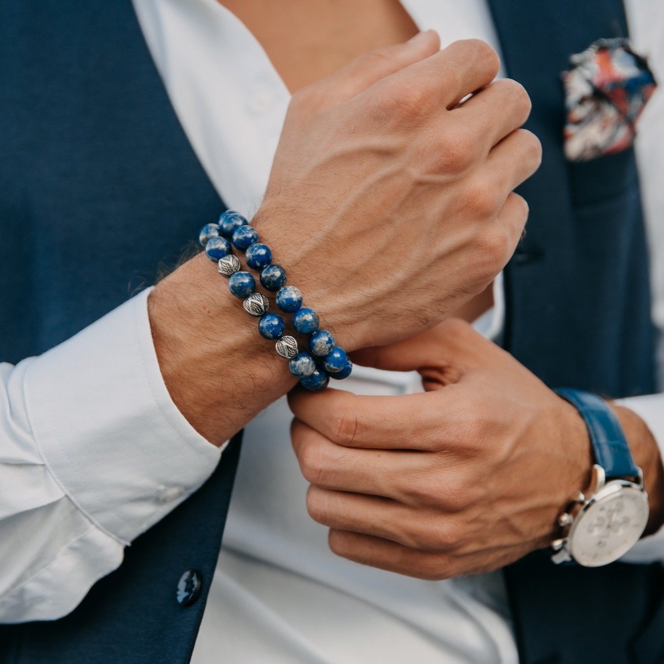 Men's LAPIS LAZULI Beaded Bracelet - Blue Gemstones - GT collection