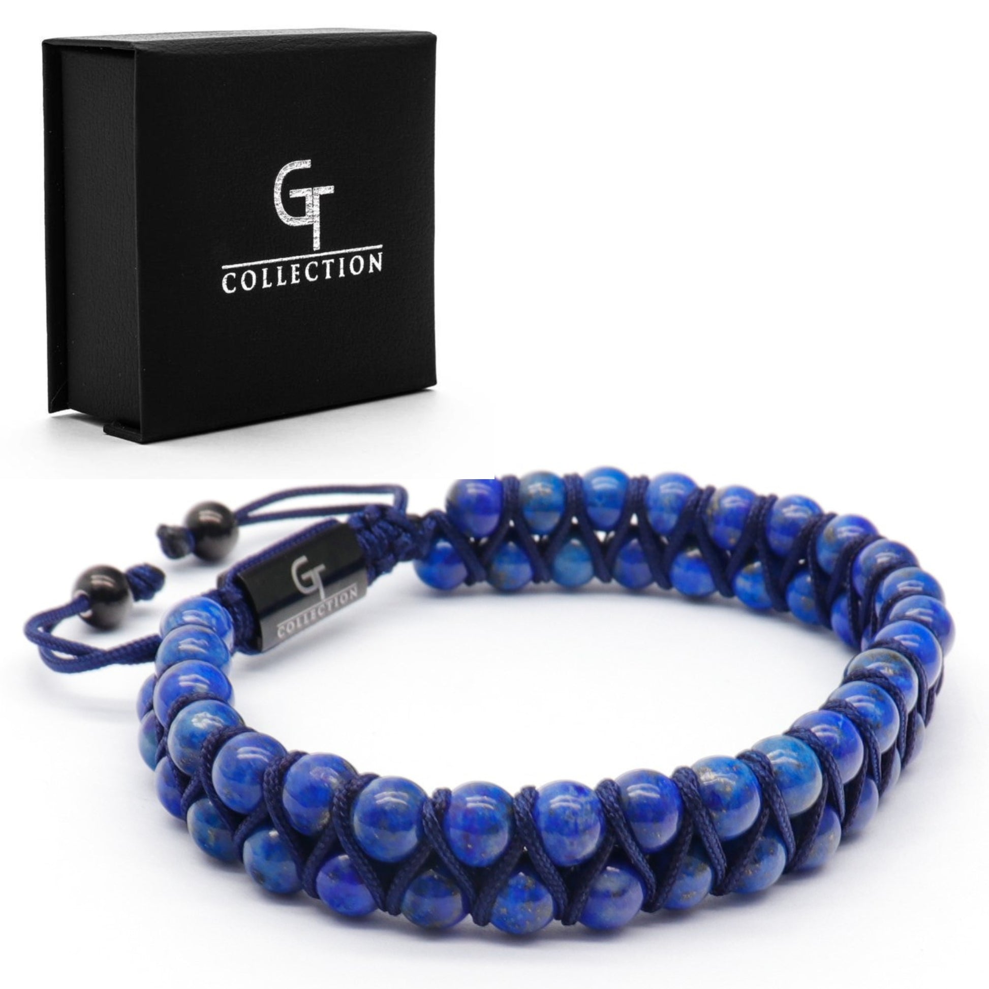 Bracelet - Men's LAPIS LAZULI Double Bead Bracelet - Blue Stones